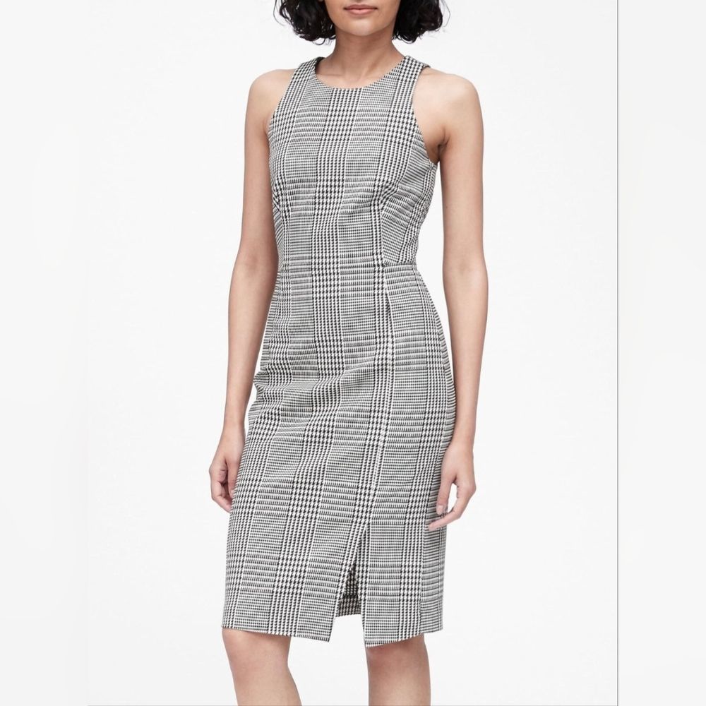 Banana Republic Glen Check Houndstooth Plaid Bi-Stretch Sheath Dress Size 14